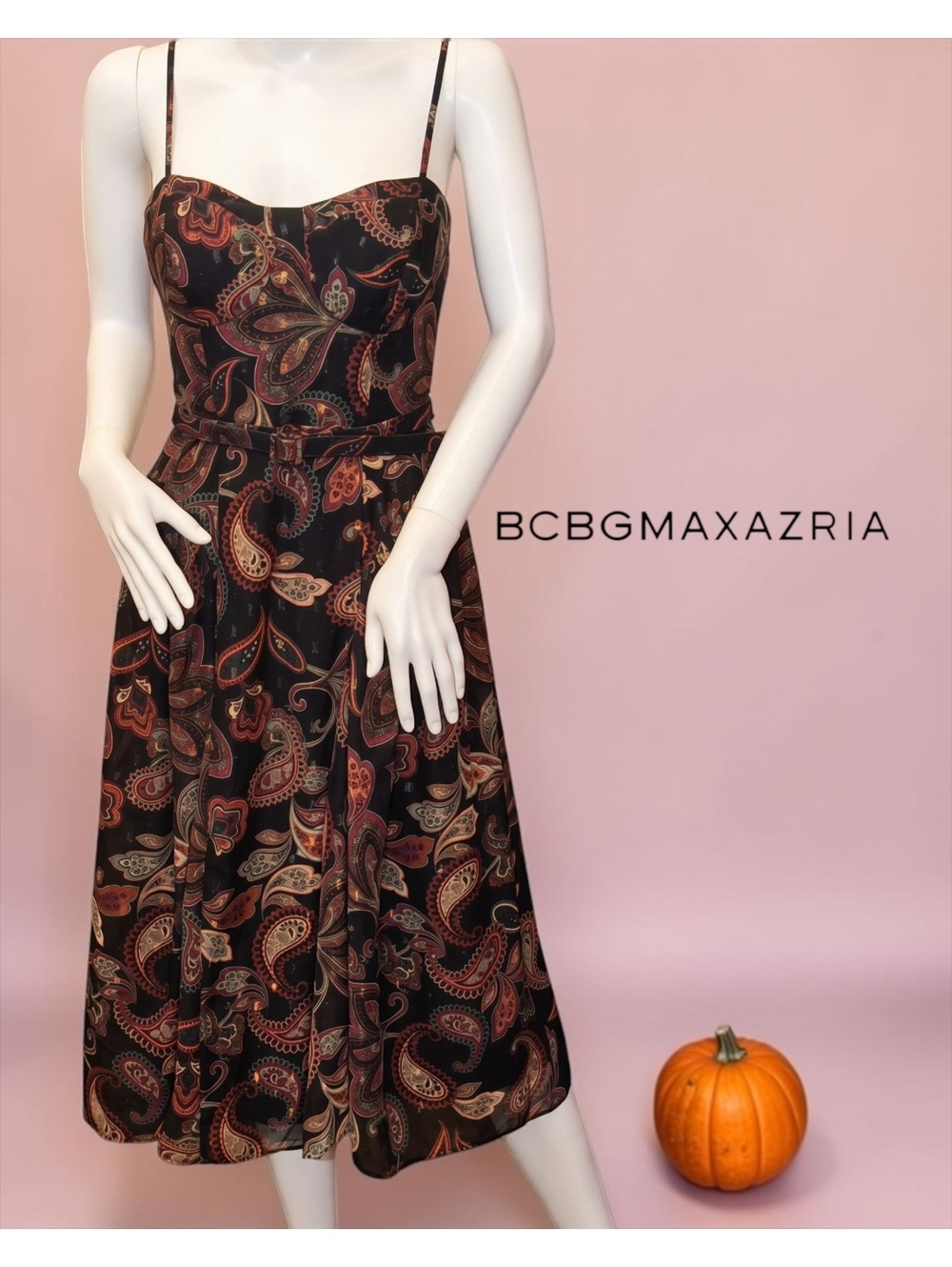 NWT BCBGMAXAZRIA Size 4 Paisley Midi Dress Magnificent Autumn Vibes!